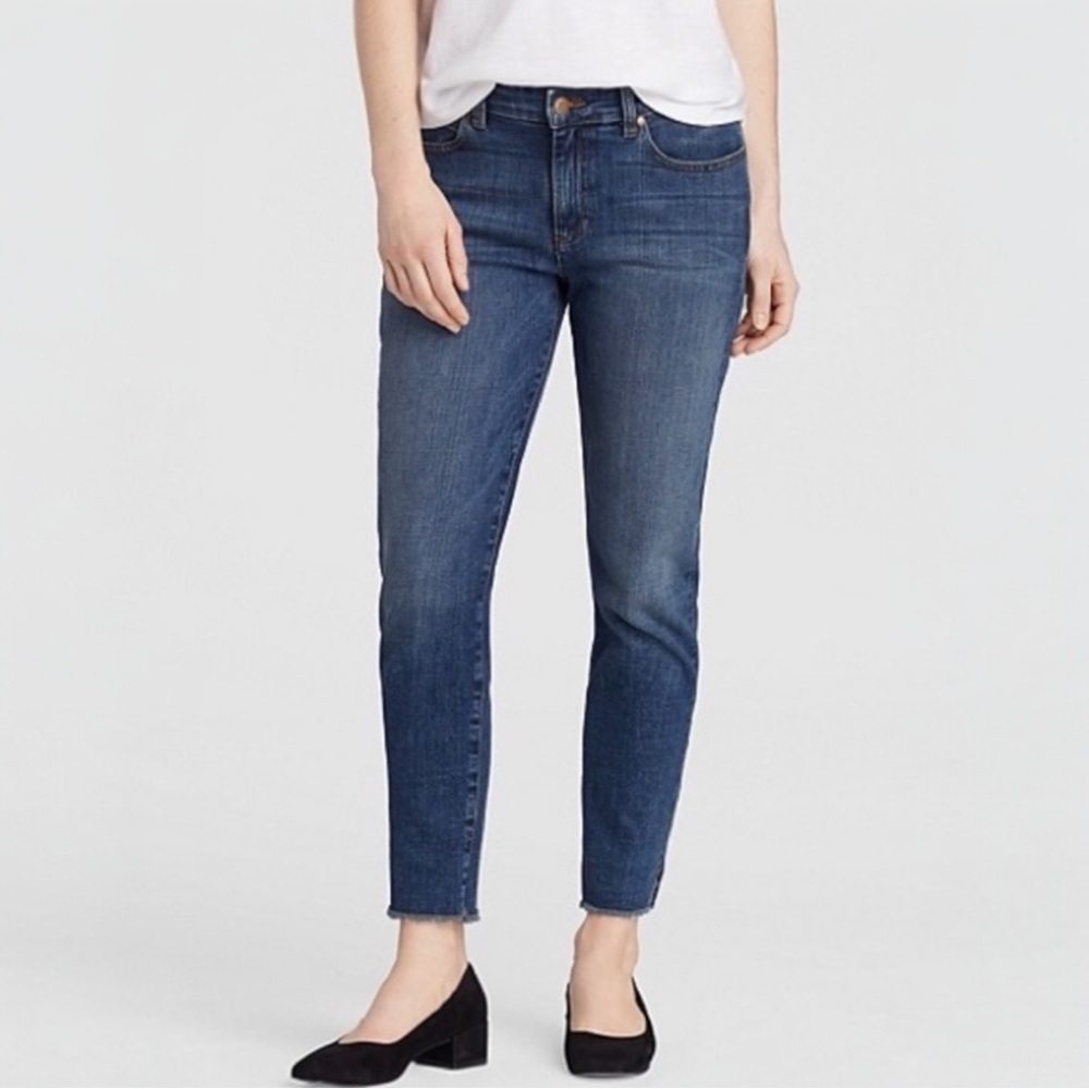 Eileen Fisher Stretch Denim Split Hem Slim Ankle Jeans Size 8 Organic Cotton